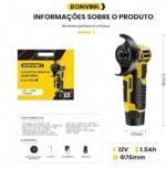 Lixadeira Esmerilhadeira Angular 21v Duas Baterias Recarregáveis 1500mah 19.500rpm Lixamento Polimentos - Imagem 2